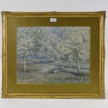 D C MackInlay, watercolour, grazing sheep, dated 1913, signed, 13" x 18", framed image is faded