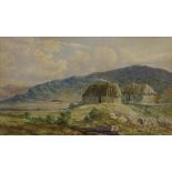Naomi Heather (1911-1989), Irish school, watercolour, crofters cottages in rocky landscape,