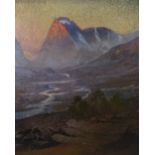 Early 20th Century Scandinavian school oil on canvas, mountain scene, 27" x 34", unsigned. 3 small