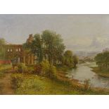 John H Coles circa 1870's oil on canvas, extensive landscape river scene, initialled, 17" x 24",