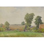 Louis Bennet, watercolour rural landscape with barn, signed and dated 1942, 12" x 18", framed Some