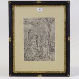 Circle of Albrecht Durer, 16th century woodcut of Christ taking leave of his mother, 8" x 11",