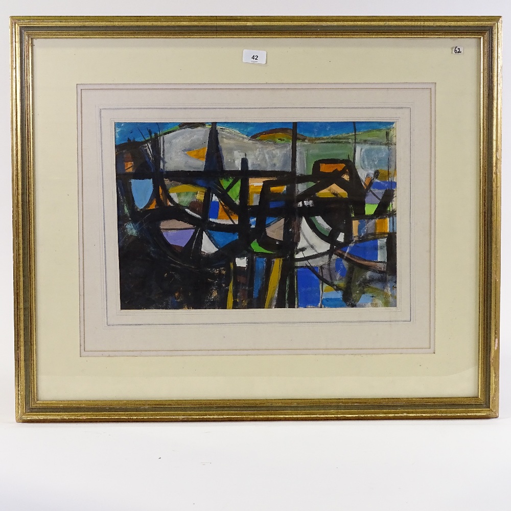 20th Century British school gouache and chalk on paper, abstract boat forms, unsigned, 12" x 18", - Image 2 of 5