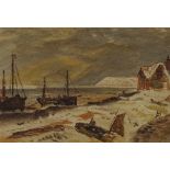William Warden, watercolour Sussex beach, possibly Rye with fishing boats, signed, dated Dec 1946,