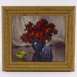 Edward Hartley Mooney, oil on canvas, still life study of flowers and ceramics, signed, 14" x 18",