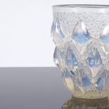 R LALIQUE - a Mid-Century French opalescent glass Rampillon vase, tapered cylindrical form...