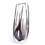 VICKE LINDSTRAND FOR KOSTA - a large Mid-Century Swedish clear and black glass Black Grass vase,