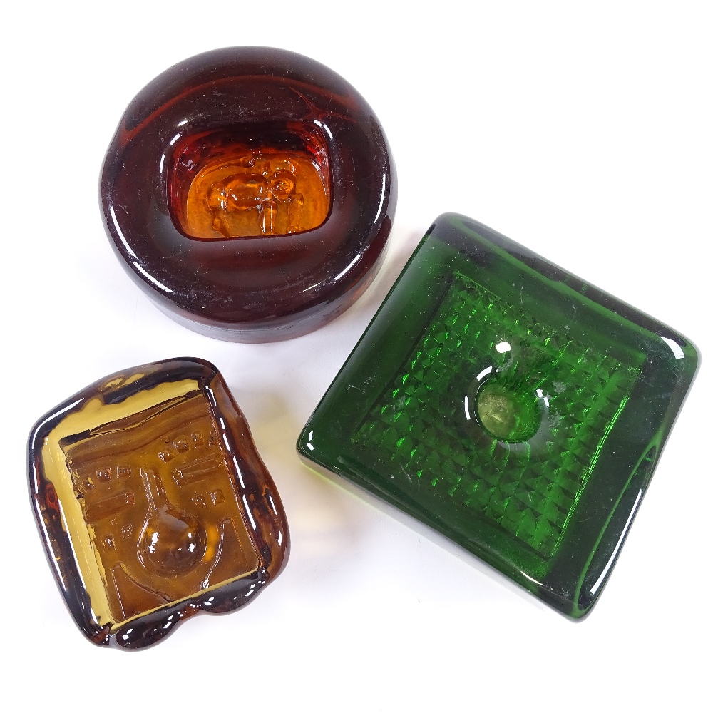 ERIK HOGLUND FOR PUKEBERG - 2 Vintage Swedish pressed amber glass paperweight sculptures, and a