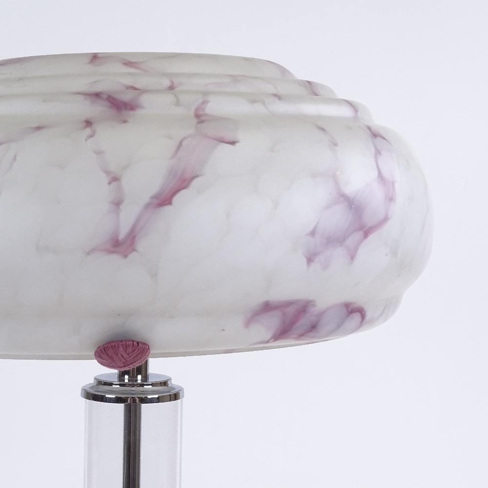 SCANDI-FRANCAIS LUMIERE ET GLASS - a unique English pink and white marbled glass table lamp, on