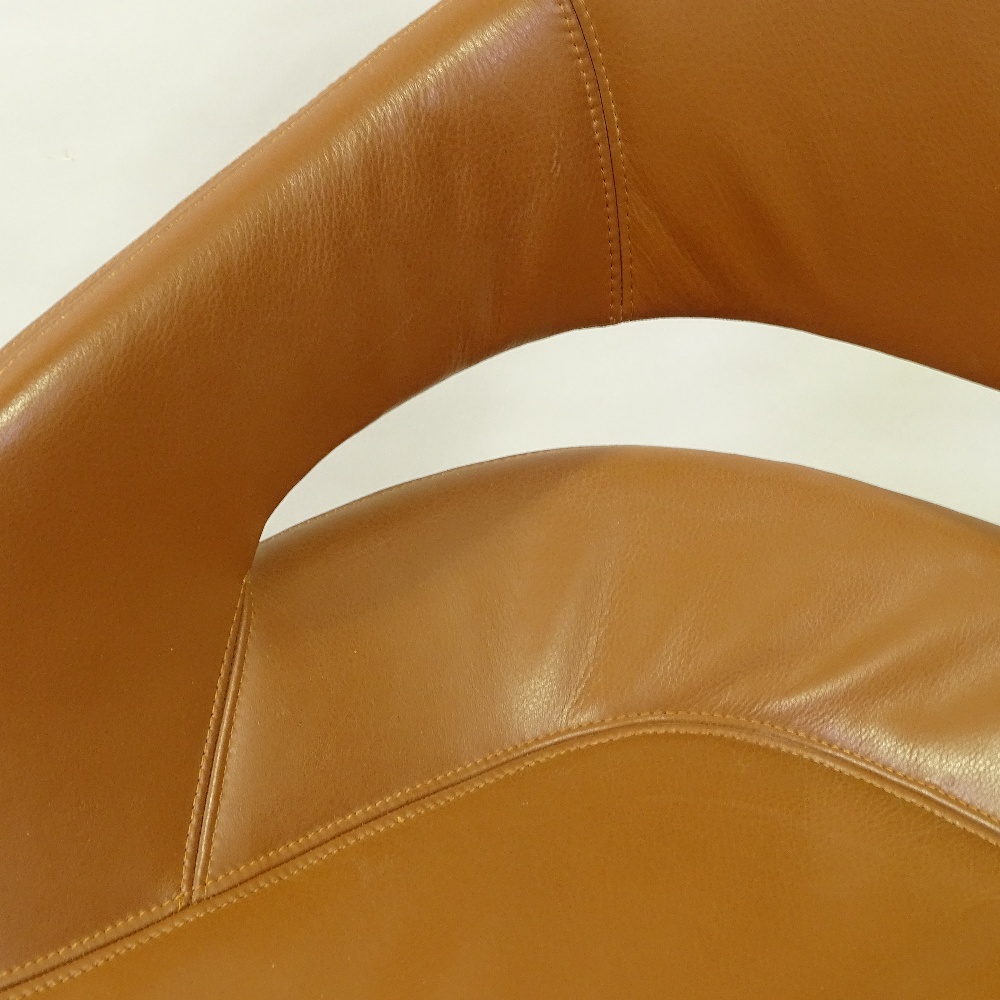 ORA-ITO FOR ZANOTTA - a modernist Eva pedestal swivel chair, brown leather upholstery with varnished - Image 2 of 5