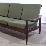 FRANCE & SONS - a Mid-Century Danish teak 3-seater sofa, probably original green upholstered loose