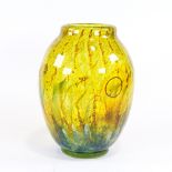 MANNER OF SAM HERMAN - a large Vintage amber / sea green Studio Glass bubble vase, polished