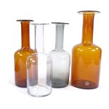 OTTO BRAUER FOR HOLMEGAARD - a set of 4 Vintage vari-colour glass Gulvvases (Gul Vase), in amber,