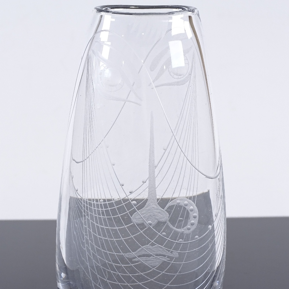 ERNEST GORDON FOR KOSTA - a Mid-Century Swedish glass Surrealist Face vase, circa 1954, etched