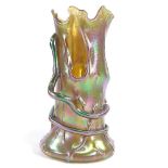 LOETZ - an early 20th Century iridescent glass Tree Trunk and Snake vase, realistically formed