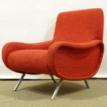 MARCO ZANUSO FOR ARFLEX - a late 20th Century Italian Lady lounge chair, red upholstery with steel