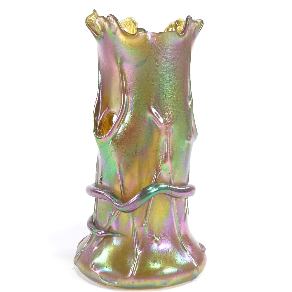 LOETZ - an early 20th Century iridescent glass Tree Trunk and Snake vase, realistically formed - Image 3 of 5