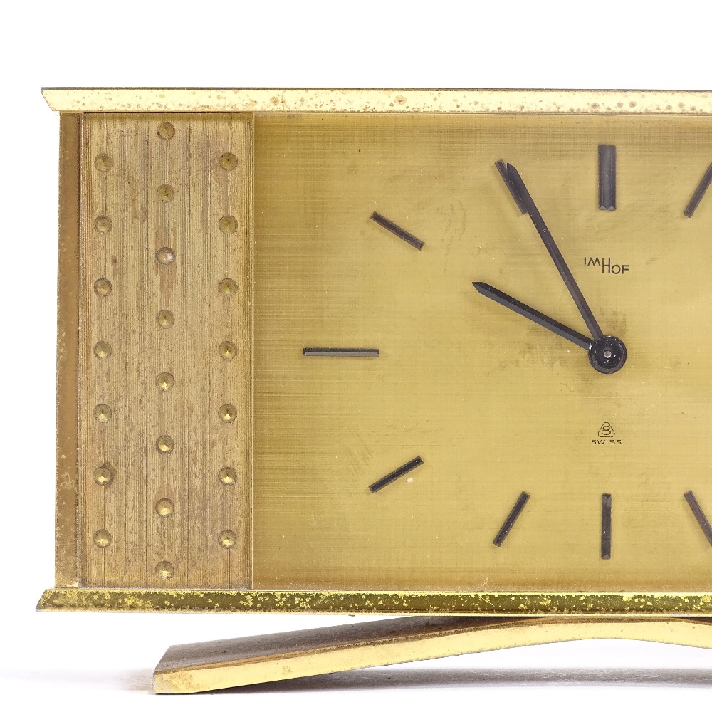 IMHOF - an Art Deco style Swiss brass-cased 8 day mantel clock, brushed dial with baton hour markers