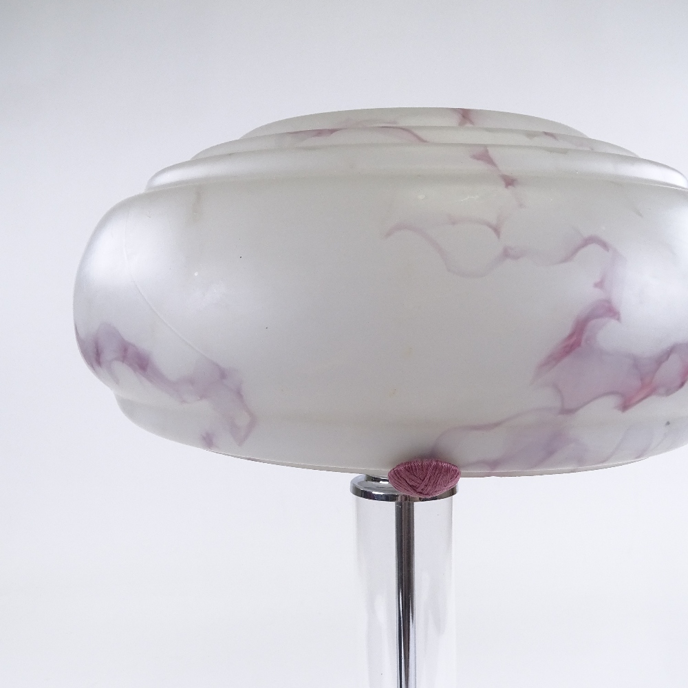 SCANDI-FRANCAIS LUMIERE ET GLASS - a unique English pink and white marbled glass table lamp, on - Image 5 of 5