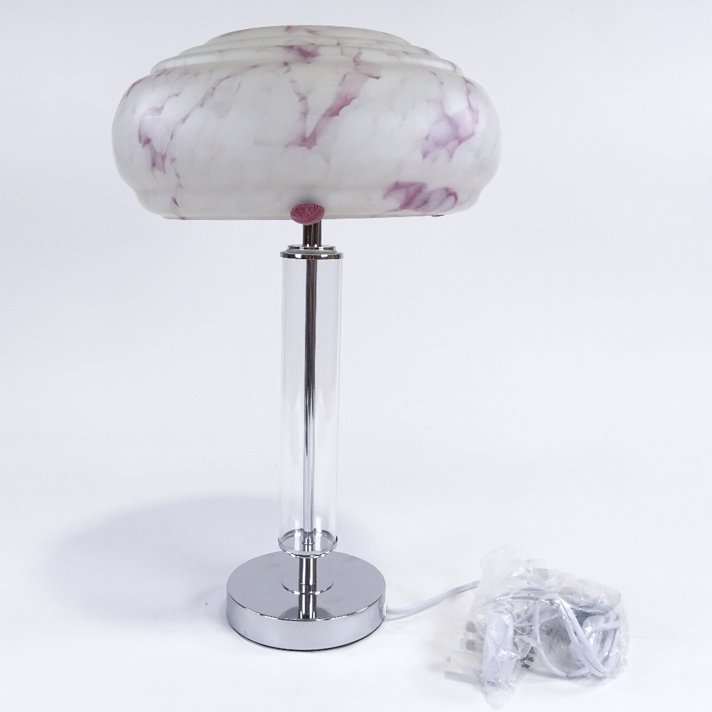 SCANDI-FRANCAIS LUMIERE ET GLASS - a unique English pink and white marbled glass table lamp, on - Image 2 of 5