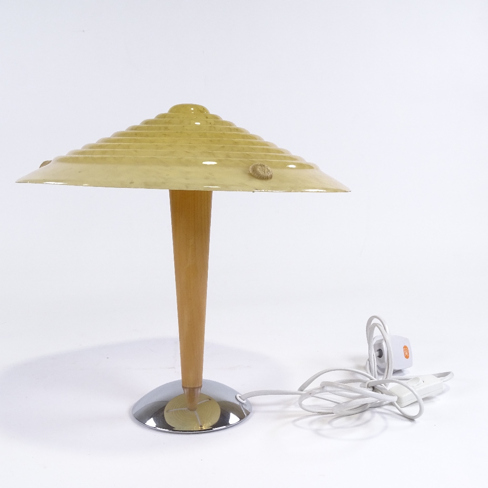 SCANDI-FRANCAIS LUMIERE ET GLASS - a unique French sand glass Coolie Hat table lamp, on wood stem - Image 2 of 5