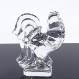 VAL SAINT LAMBERT DE SORES - a contemporary Belgian Crystal glass Rooster sculpture, acid etched