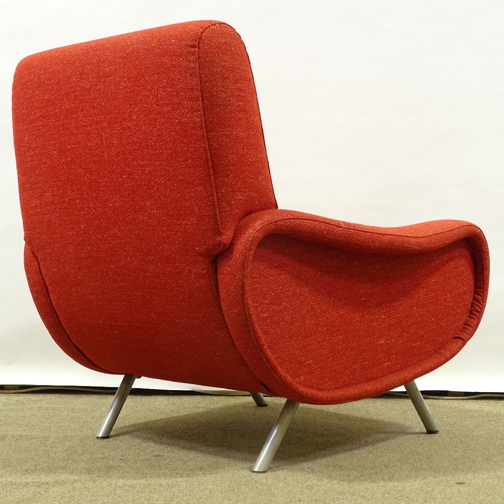 MARCO ZANUSO FOR ARFLEX - a late 20th Century Italian Lady lounge chair, red upholstery with steel - Image 3 of 5