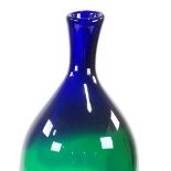 VICKE LINDSTRAND FOR KOSTA - a Mid-Century Swedish blue and green glass vase, narrow neck, etched