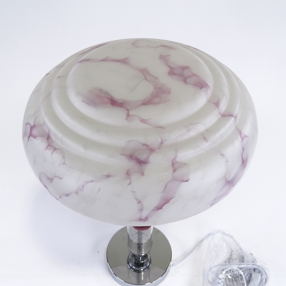 SCANDI-FRANCAIS LUMIERE ET GLASS - a unique English pink and white marbled glass table lamp, on - Image 3 of 5