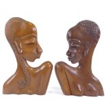 MANNER OF HAGENAUER - 2 Art Deco style carved hardwood sculptural busts, one with Arabic maker's