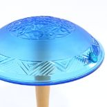 SCANDI-FRANCAIS LUMIERE ET GLASS - a unique Art Deco French blue glass table lamp, on wood stem with