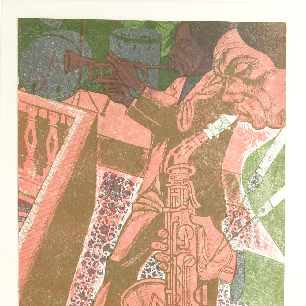 BRIAN HARLAND REES (Born 1930), Mid-Century original colour lithograph, Jazz Band, circa 1960s, - Image 3 of 5