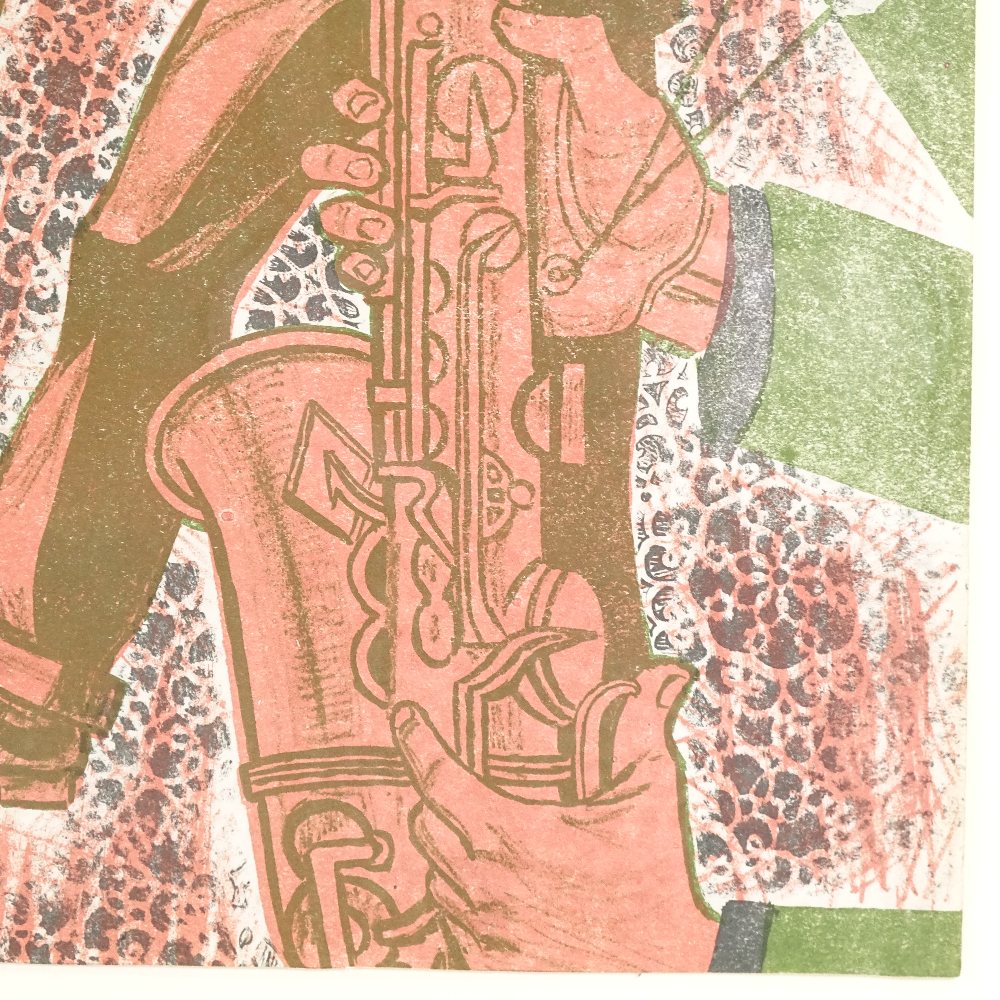 BRIAN HARLAND REES (Born 1930), Mid-Century original colour lithograph, Jazz Band, circa 1960s, - Image 4 of 5