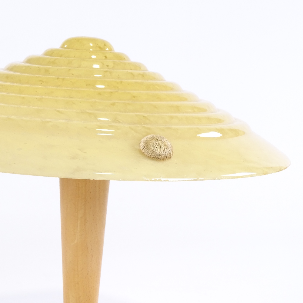 SCANDI-FRANCAIS LUMIERE ET GLASS - a unique French sand glass Coolie Hat table lamp, on wood stem