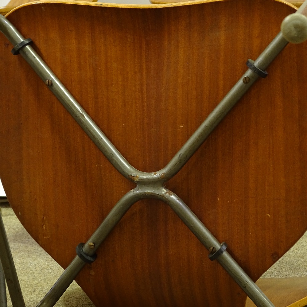 A set of 4 Mid-Century Danish bent plywood dining chairs, circa 1950s, shaped seats with steel legs, - Image 5 of 5