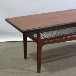 TRIOH MOBLER - a Mid-Century Danish teak rectangular 2-tier coffee table, caned panel under tier,