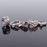 5 stylised sterling silver rings, makers include Esprit and Jens Johs Aagaard, ring sizes M, N and