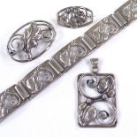 Various Danish stylised silver and white metal jewellery, comprising Hugo Grun bracelet, Larsen