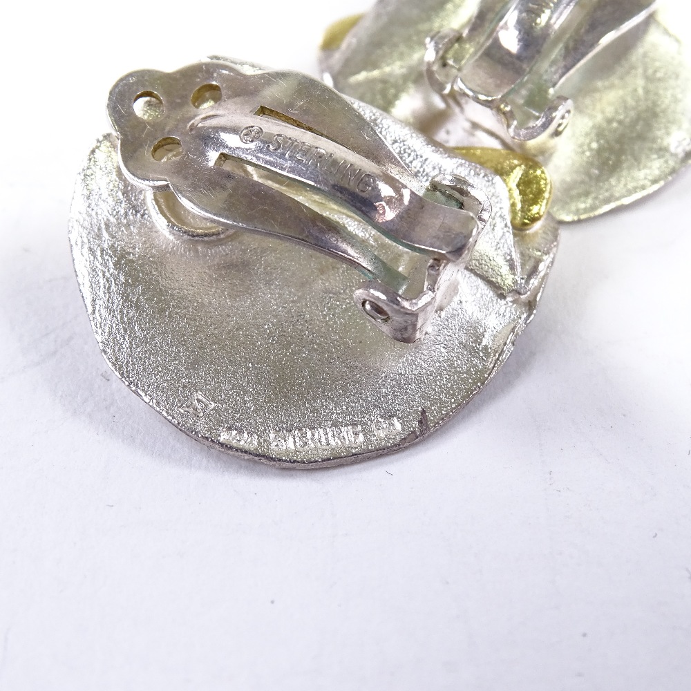 HERMANN SIERSBOL - a pair of Vintage Danish polished sterling silver abstract earrings, length 42. - Image 3 of 5