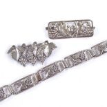CHRISTIAN VEILSKOV - 2 Vintage Danish stylised silver Grapevine brooches, largest length 47mm, and