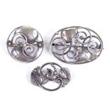 C A CHRISTENSENS - a large Danish stylised silver floral brooch, maker's mark CAC, length 51.1mm,