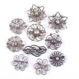 10 Danish stylised silver and white metal floral brooches, makers include Hermann Siersbol, John