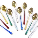 EGON LAURIDSEN - a set of 12 Danish vermeil sterling silver and harlequin enamel coffee spoons,
