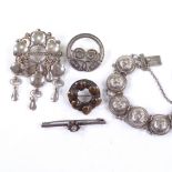 5 Scandinavian silver and white metal pieces of folk jewellery, comprising 4 brooches and 1