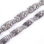 SCANDIA AFFINERINGS VAERK - a Vintage Danish stylised silver floral panel bracelet, maker's marks