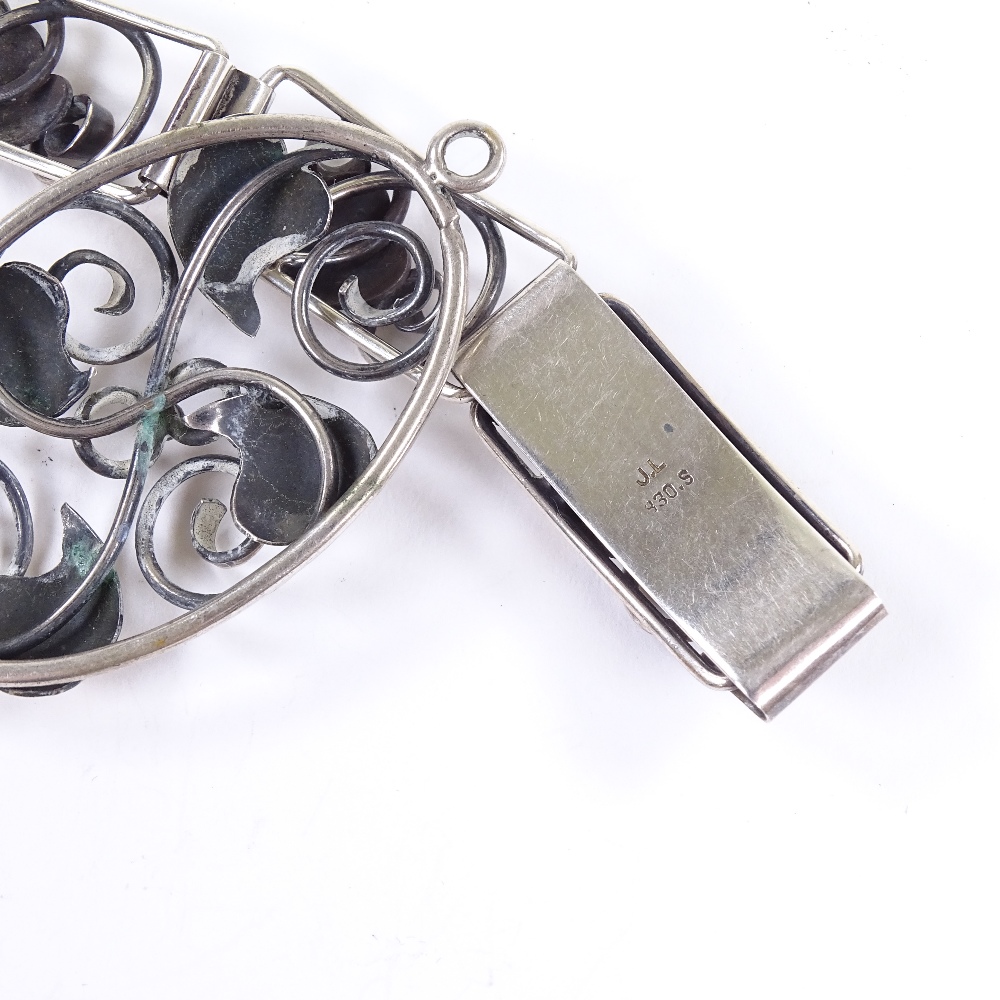 HANS JULIUS R LARSEN - a Mid-Century Danish stylised silver leaf panel bracelet, maker's marks J. - Image 5 of 5
