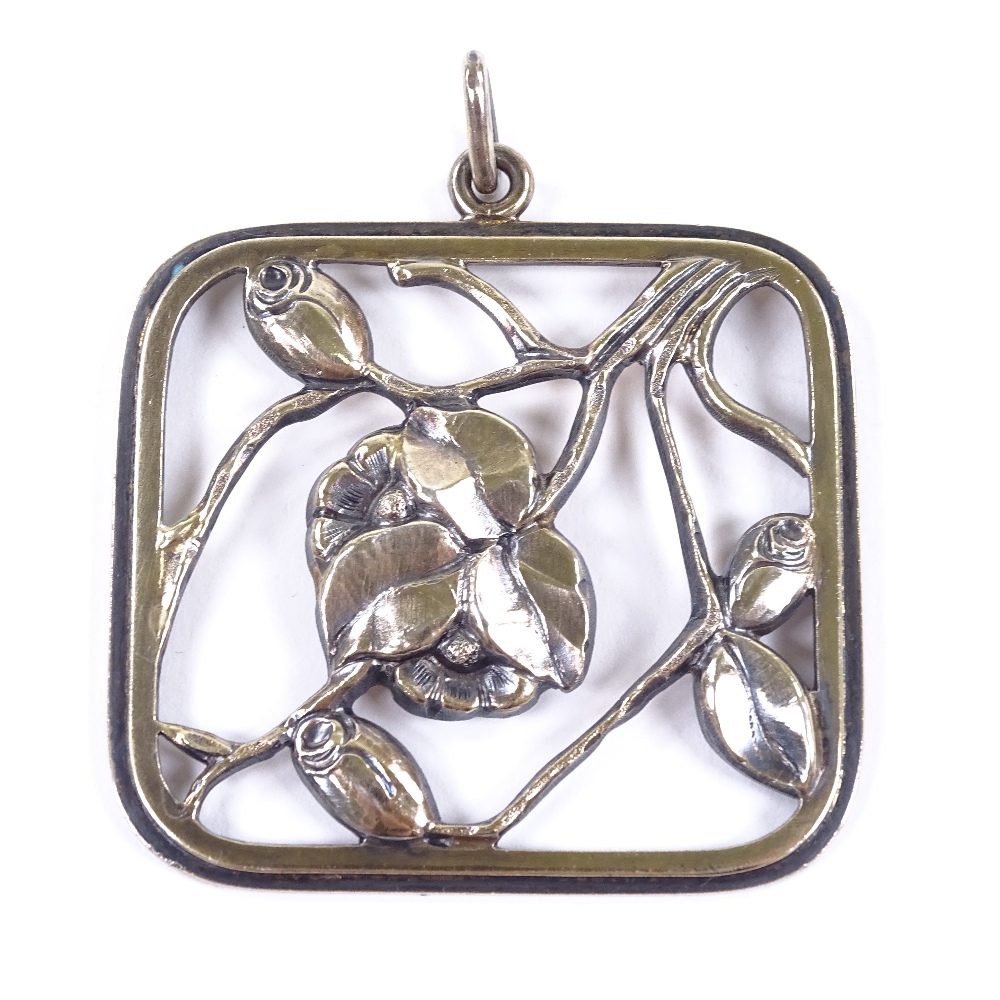 FRANTZ HINGELBERG - a large Vintage Danish vermeil sterling silver stylised floral pendant,