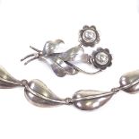 DANSK GULDSMEDE HANDVAERK - a Vintage Danish modernist stylised sterling silver leaf panel necklace,