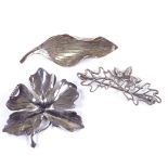 ANTON MICHELSEN - 2 Mid-Century Danish sterling silver stylised Rougie floral brooches, designed