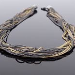 A Danish oxidised and vermeil sterling silver intertwined multi-strand foxtail-link necklace,